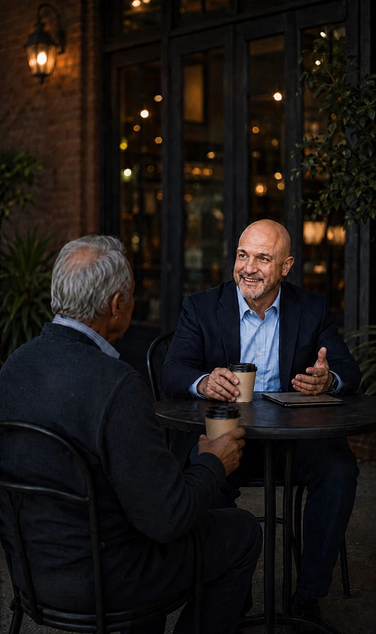 Wealth Advisors Louisiana meeting with client over coffee to discuss retirement blueprint
